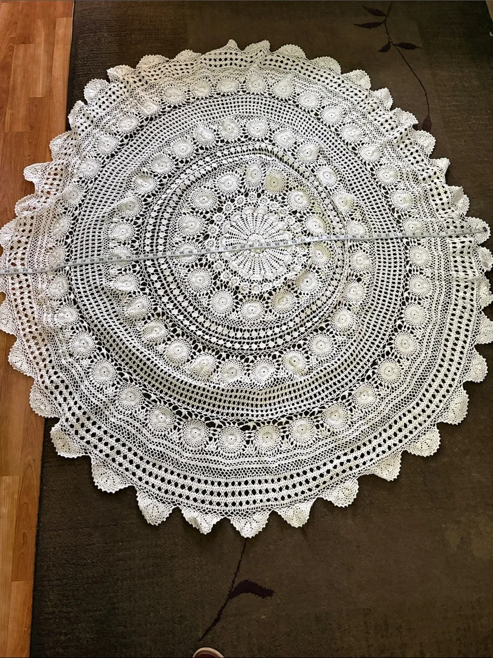 Handmade White Crochet Round Tablecloth / Doily - Home Dining